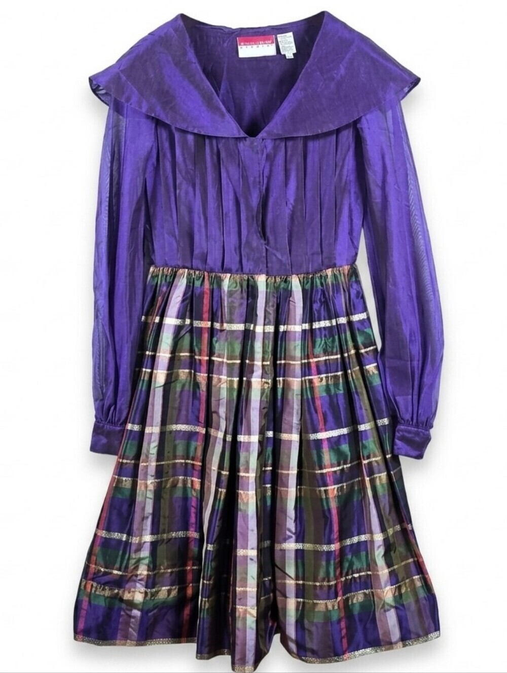​VTG Oscar de la Renta Studio Plaid Dress Silk Blend Knee Lenght Sz.4 Flawed